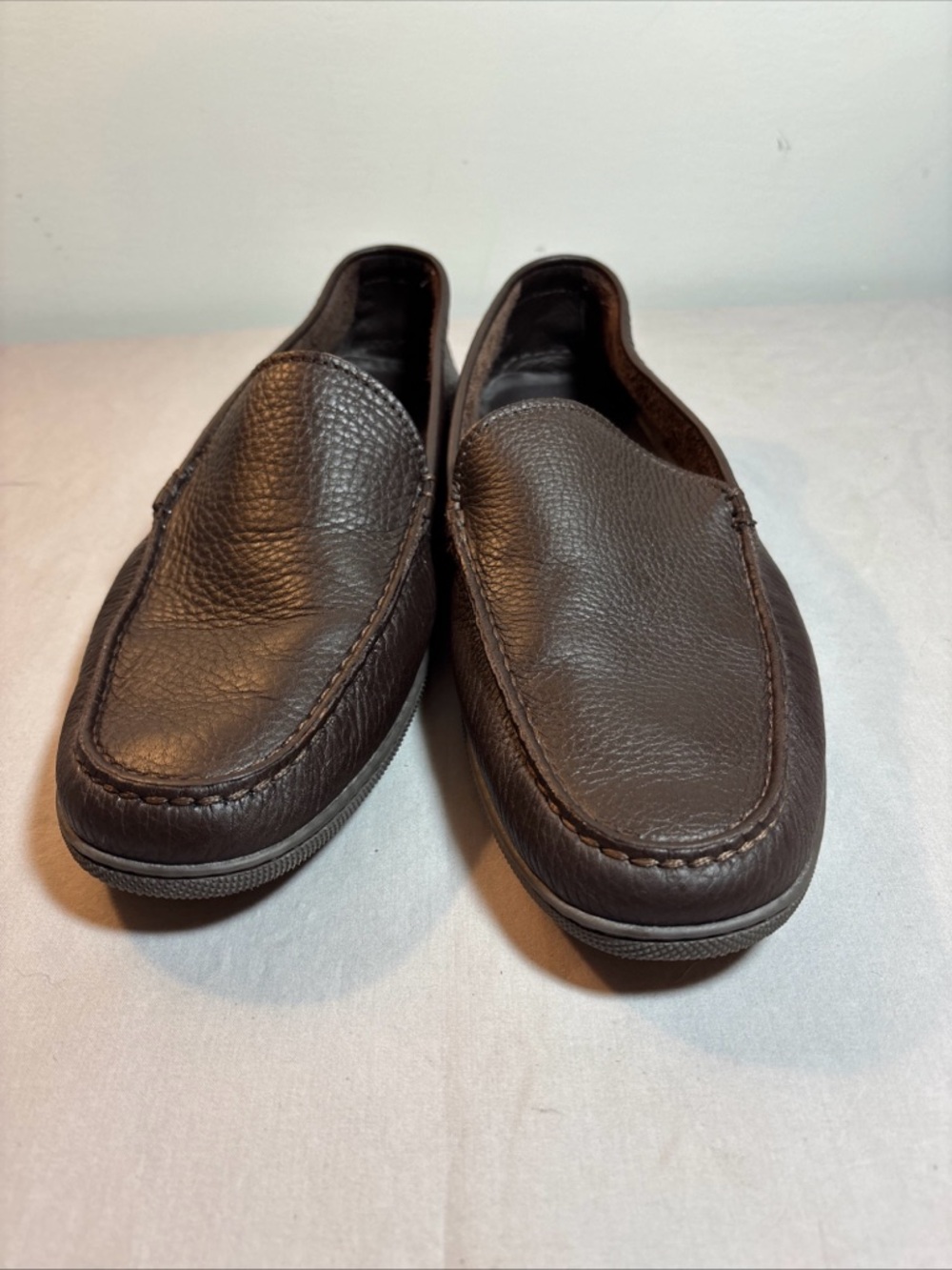 Ralph Lauren Dark Brown Pebbled Leather Slip-On Loafers - Picture 3 of 9